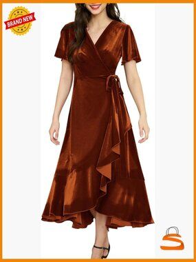 Velvet Maxi Dress V Neck Wrap Dress Maternity Formal Dress with Pockets